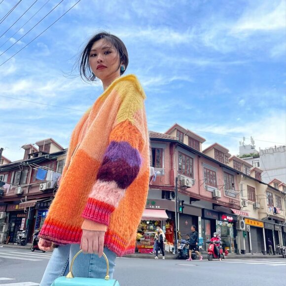 Free people Bohemian mohair sweater - long multicolor sunset cardigan - Picture 9 of 12